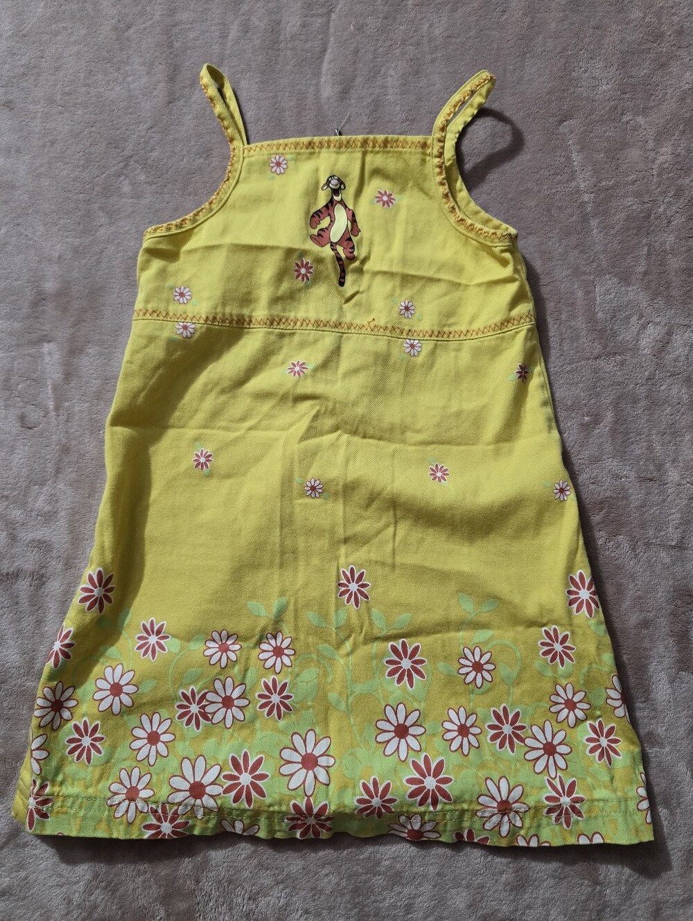 Vtg Winnie The Pooh Tigger Yellow Floral Sundress Size 4t